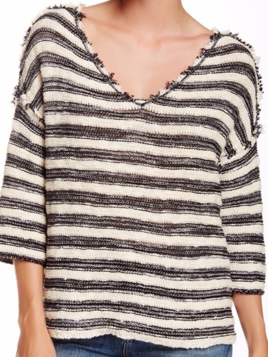Free People Sweaters - Free People Spells Trouble Black/White Boxy Striped Knit Sweater, NWOT, Size S